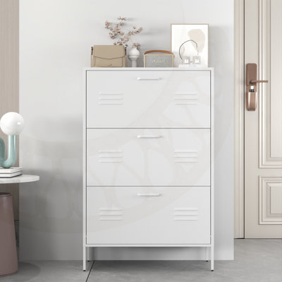 Elegant Flip-Bucket Shoe Cabinet with Drawers, Rustic Brown, Space-Saving and Durable Storage Solution