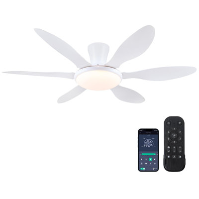 Cliffes 51" Flush Mount Ceiling Fan And Remote Control,Quiet DC Dimmable 6 Blades