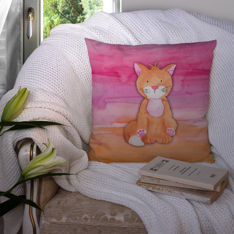 Coussin intérieur/extérieur pour chat aquarelle, 14 po x 14 po