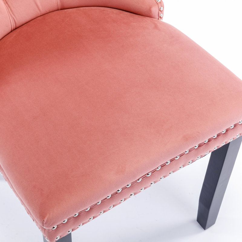 Chaise de salle à manger avec housse en velours rose et pieds en bois, 2 chaises hautes, 2, coussin en mousse confortable et structure stable