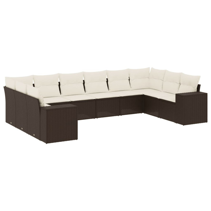 Ensemble de canapé de jardin en rotin PE brun et blanc Vidaxl, acier thermolaqué