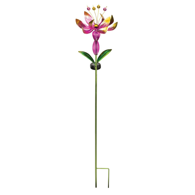 Pink Solar LED Flower Spinner Garden Stake