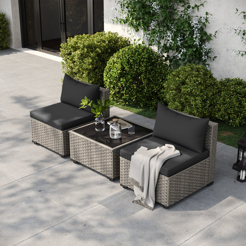 Ensemble de canapé d'extérieur en osier pour 2 personnes avec coussin, Black