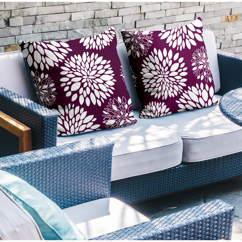 Floral Outdoor Reversible Throw Pillow, 15W" x 15H", Purple