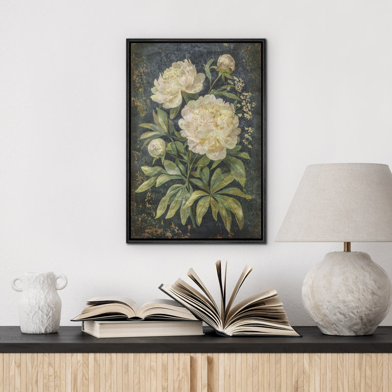 «Classic Peony Flowers Modern Modern Rustic encadré chambre décorations murales», H 36 po x l 24 po, Noir