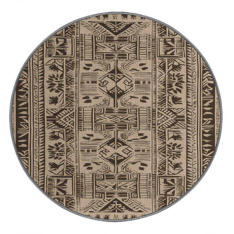 Washable Tapa Cloth Hawaiian Area Rug, Round 7'