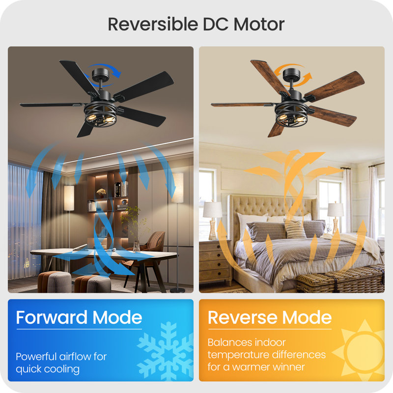 52'' Flush Mount Ceiling Fans With Lights And Remote & App Control for Bedroom