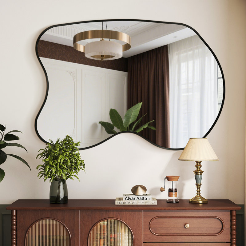 31.5" X 20" Asymmetrical Metal Wall Mirror With Black Frame, 31.5" x 19.7", Black