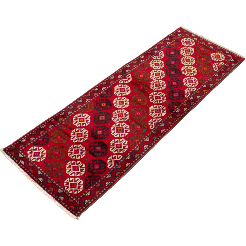 One-of-a-Kind 3'6" X 9'10" 1980s Runner Wool Area Rug in Red