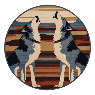 Washable Wolf Inspired Southwestern Area Rug
