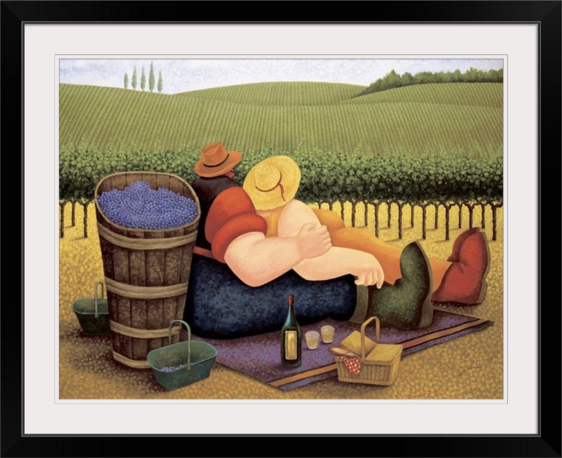 Zacharias Summer Picnic, Lowell Herrero, reproduction d'art, H 35 po x l 44 po x p 1 po, Cadre noir