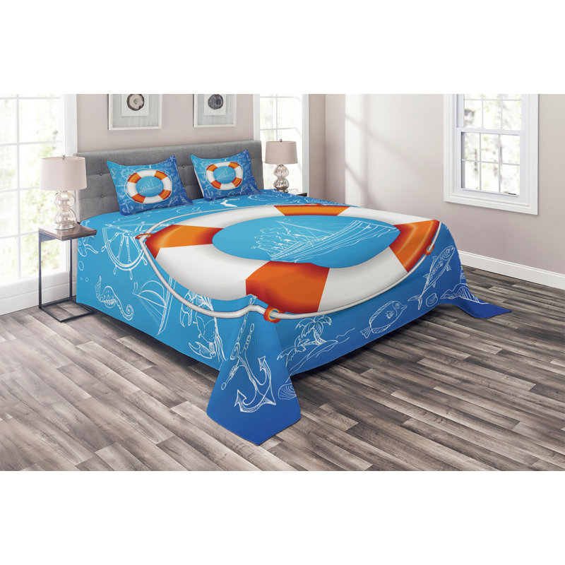 Buoy Coastal Polyester Coverlet, King Bedspread + 2 Shams