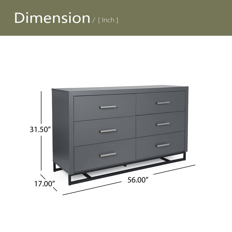 6 Commode 6 tiroirs, Gris anthracite