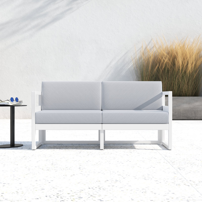 Lane 58'' Wide Straight Loveseat with Cushions, White, Canvas Granite Sunbrella® Canvas