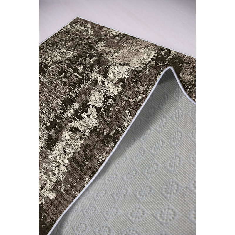 Eco-Friendly Polyester Area Rug, 5.2 x 7.5 ft | Antibacterial, Non-Slip PVC Dot Underside | Machine Washable, Digital Printed Design in Rich Brown | Durable, Soft Pile Height: 0.2 in | Perfect for Living Room & Bedroom