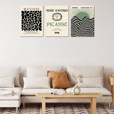 «Sage Green Matisse», ensemble de 3 affiches murales abstraites matisse, art mural encadré minimaliste, ligne géométrique soleil levant, reproduction d'art sur toile, chambre à coucher, bureau