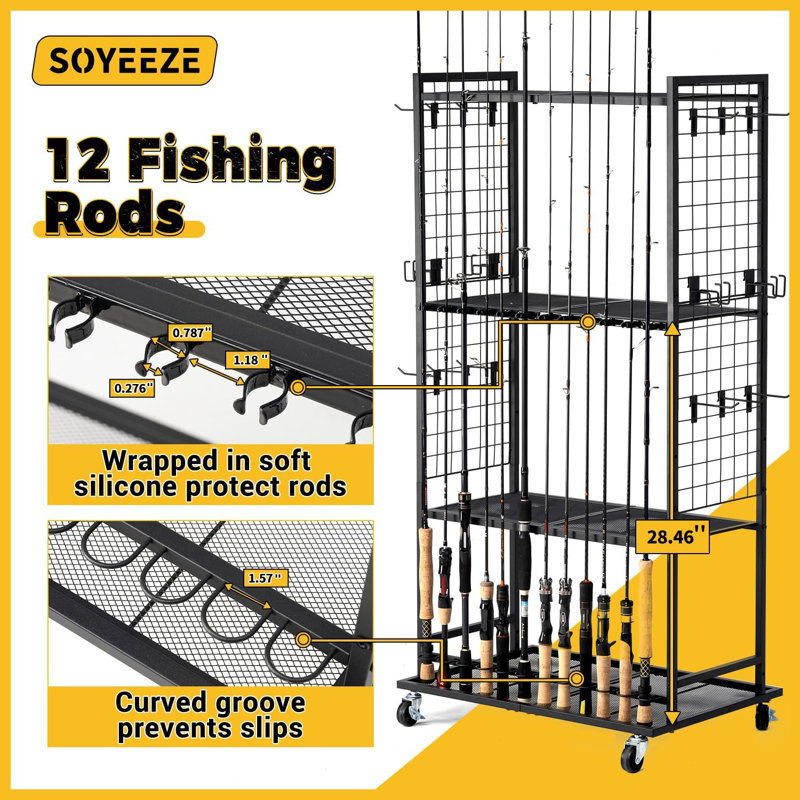 Supports de cannes à pêche pour le garage, supports de cannes à pêche réglables à 4 niveaux jusqu'à 12 cannes