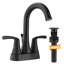 4 in. Centerset 2-Handle Bathroom Sink Faucet with High-Arc Swivel Spout and Drain Assembly, Matte Black-110240595