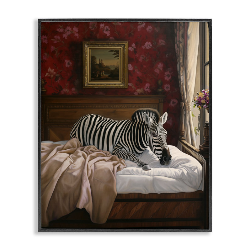 Zèbre sur un lit royal, estampe numérique par Ziwei Li, Giclée encadrée noir minuit, H 20 po x l 16 po