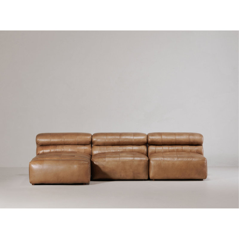 Chaise, Top-Grain Leather, Solid Pine and Plywood Frame