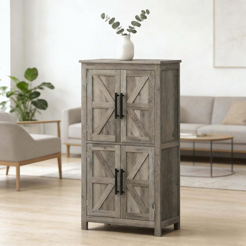 Armoire de salle de bain Farmhouse avec portes de grange et tablettes réglables, Grey