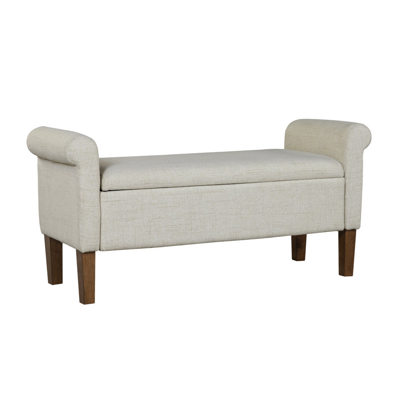 Natural Upholstered Storage Bench with Rolled Armrests