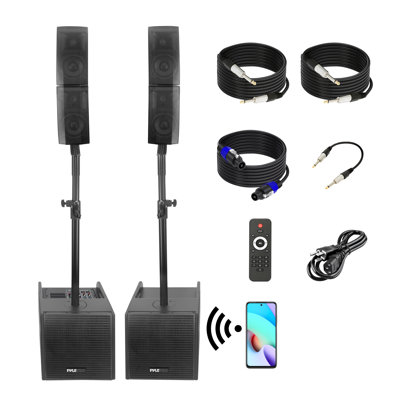Pyle Line Array Column Speaker - Professional And Compact Sound System With 12 Inch Speaker Subwoofer, Streaming, Built-In Digital Audio Amplifier With 5 Band Graphic Equalizer