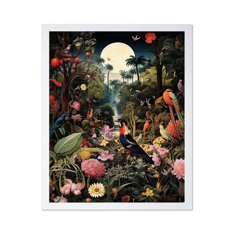 Oiseaux dans la forêt, Poster, White Framed, 08"H x 10"W