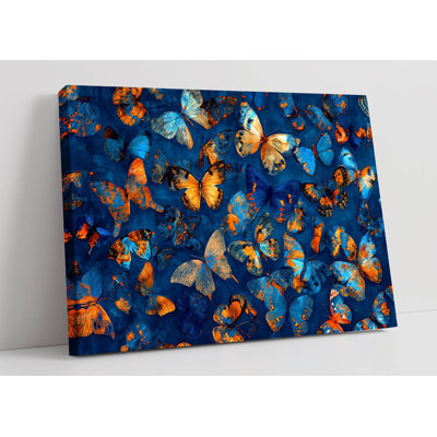Blue and Orange Butterflies Canvas Wall Art Picture Print
