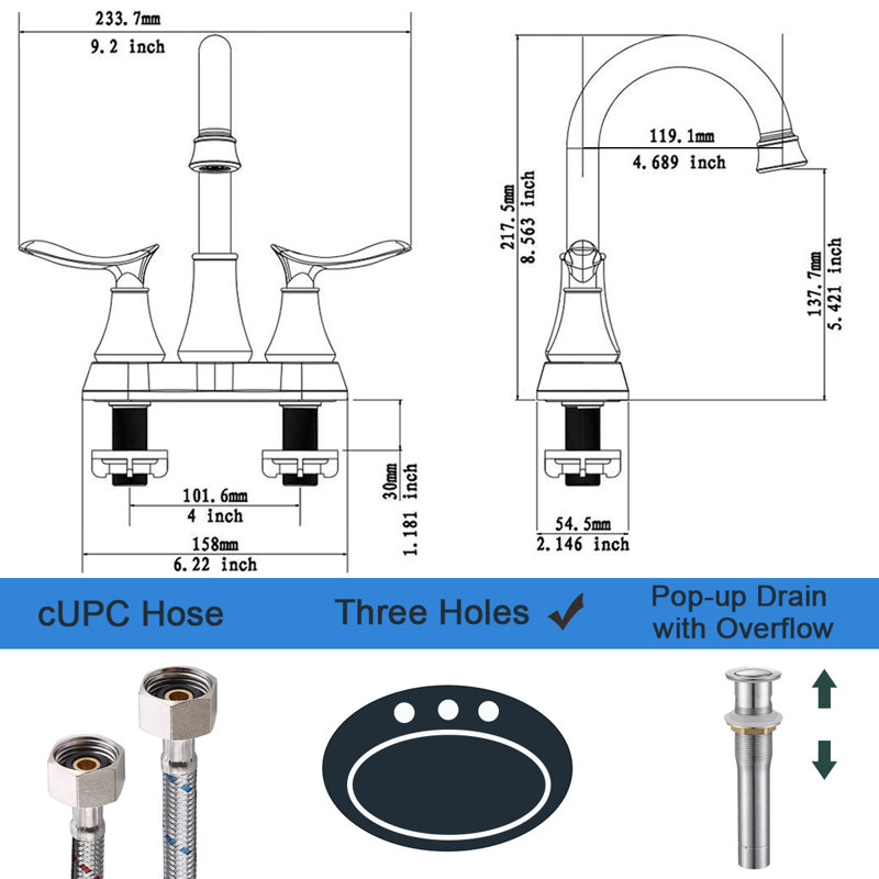 Centerset 2-handle Bathroom Faucet with Drain Assembly