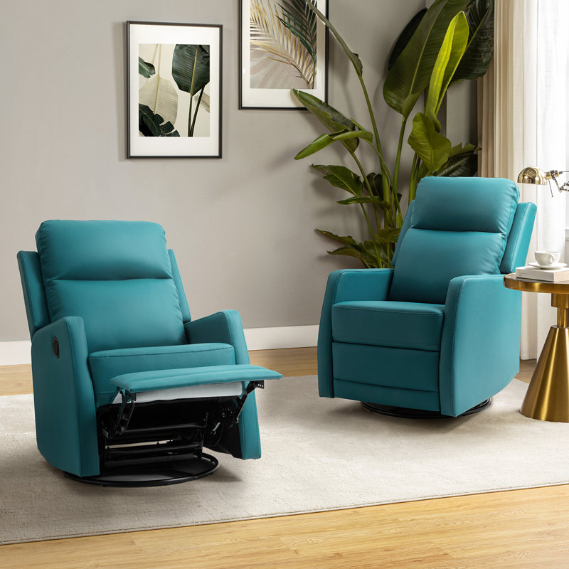 Giselle 26.5" Wide Manual Swivel Rocker Recliner with Metal Base, Teal