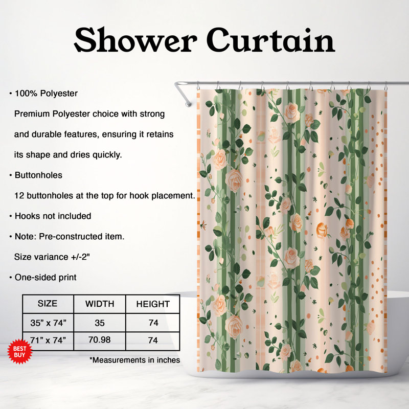 Rideau de douche standard 1 pièce, H 74 po x l 71 po
