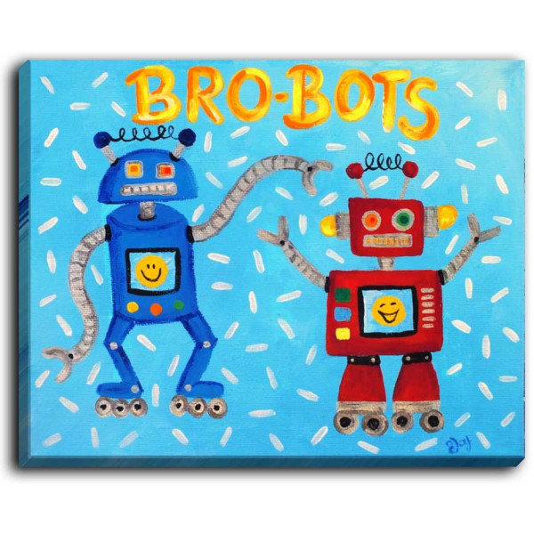 « brobots », reproduction de peinture à l’aquarelle, H 11 po x l 14 po x P 1,5 po, Toile tendue