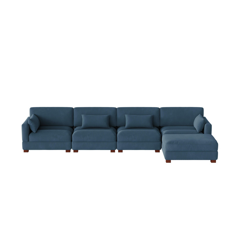 Maelina L-Shaped Corduroy Modular Sectional with Removable Cushion Cover, 30.7"H x 161.4" W x 68.1" D, Navy Corduroy