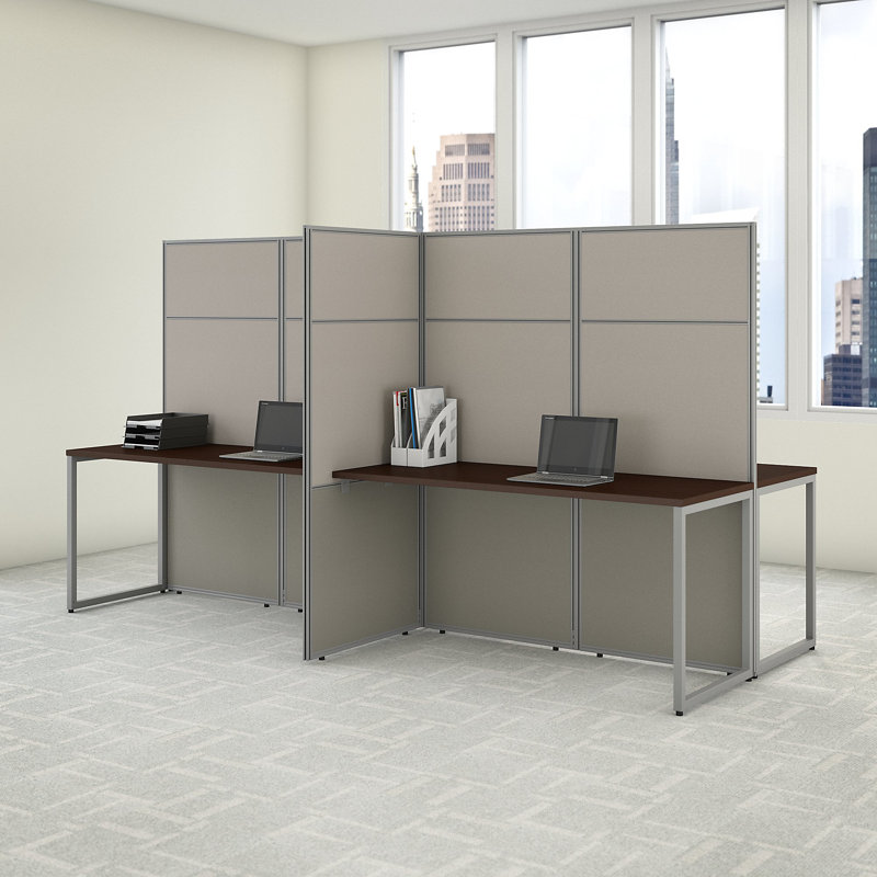 Rectangle 4 Person Cubicle with Cable Management, Mocha Cherry