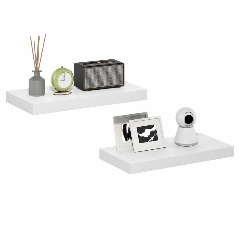 Furinno TANNA Floating Shelves for Wall Set of 2, 12 x 24 Wall Shelf, Wall Mounted Floating Shelf with Invisible Bracket, 2-in Thick Shelf, for Bathroom, Living Room, Bedroom, Home Office, White