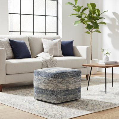 Clay 18"W Upholstered Cotton Square Pouf