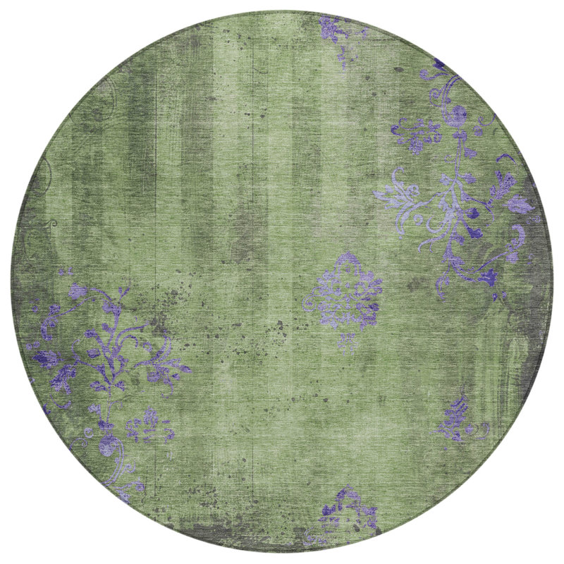 Machine Washable Indoor/Outdoor Xhevrie Aloe Rug, Round 8'