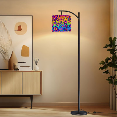 Arc Floor Lamp with Adjustable Lampshade Rainbow Leopard Print Neon Gradient Colors Bold Abstract Spots Standing Lamp 3 Color Dimmable Tall Lamp with Foot Switch Remote Control