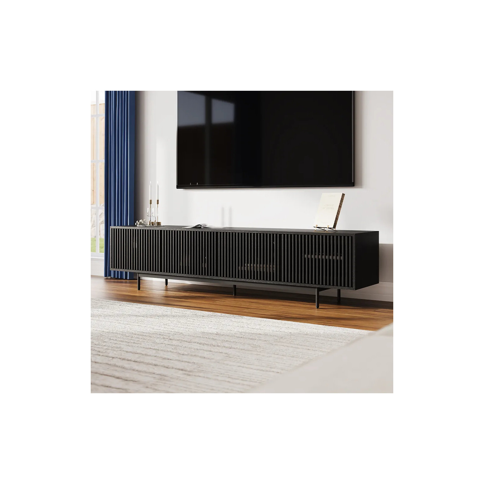 Daila Media Console, 21.26" H x 95" W x 18.89" D, Black