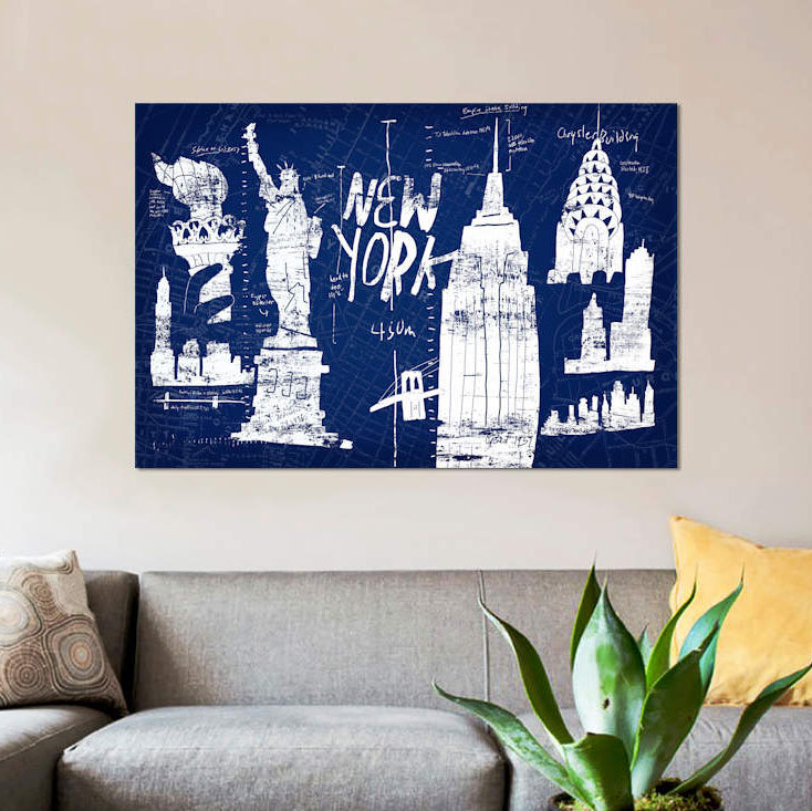 «New York Blue», reproduction sur toile, H 26 po x l 40 po x P 1,5 po, Pas de tapis, Toile tendue