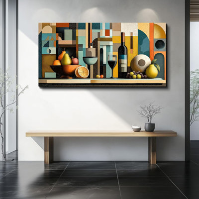 Toile, art mural pour la cuisine, décoration murale pour la salle à manger, décoration, verre à vin, peinture, nature morte, formes géométriques abstraites, œuvre d'art, pub, affiche murale, décor à la maison
