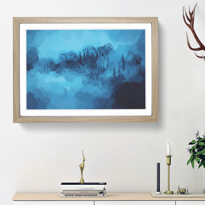 A Mist over the Forest in Abstract - Picture Frame Graphic Art Print, Oak Framed, 62cm H x 87cm W x 2cm D