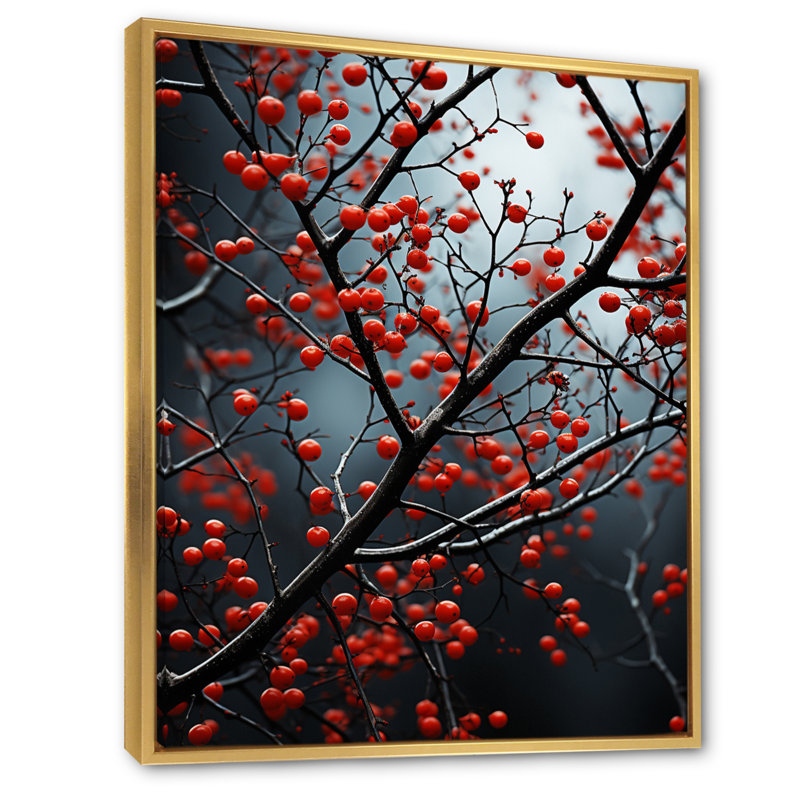 «Red Forest Natures Monicol I», impression d'art mural forêt, H 44 po x l 34 po x P 1,5 po, Cadre flottant doré