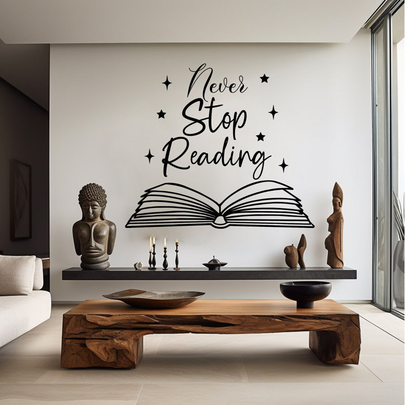 Never Stop Reading Wall Decal, 58" H x 50" W, Matte Black