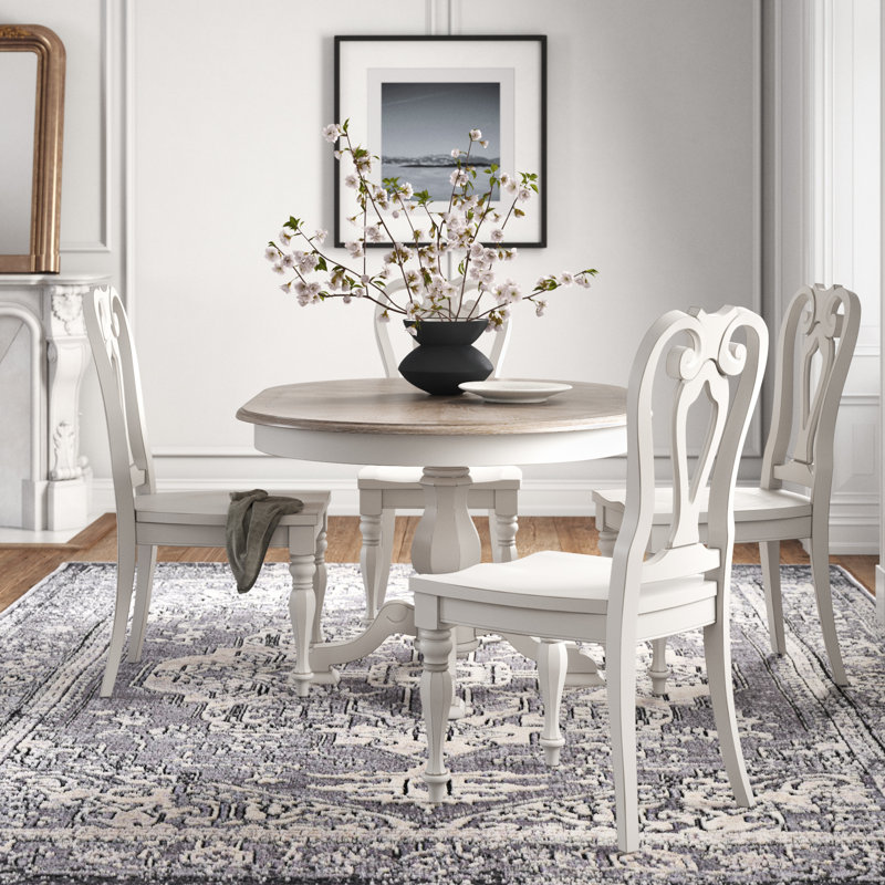 Ensemble de table de salle à manger à piédestal pour 4 personnes avec chaises Splat, Blanc antique