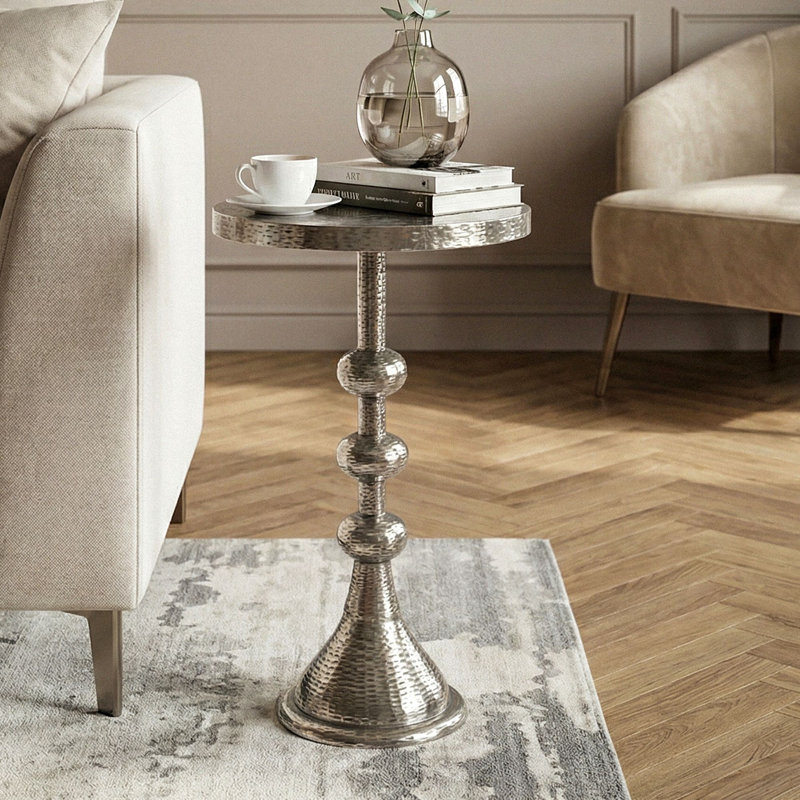 Pedestal End Table, Silver colors