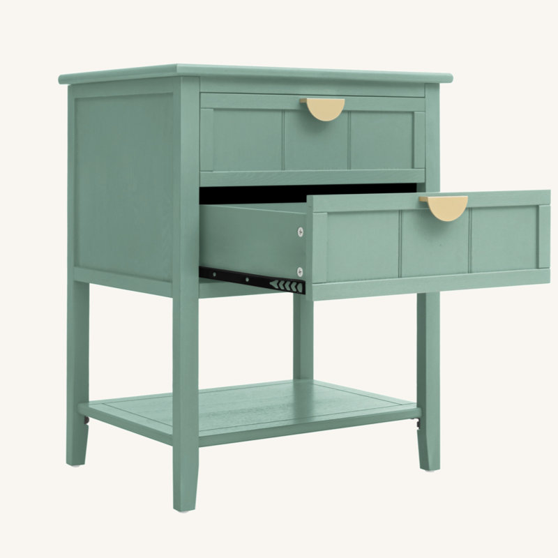 2 Drawer Side Table, Green