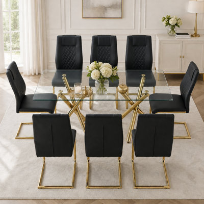 Ensemble de salle à manger en verre trempé 9 pièces Contemporary Luxe