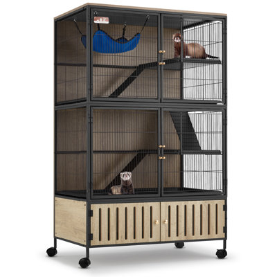 60'' Luxury Double-Decker Small Animal Cage with Rolling Wheels and Storage Compartment